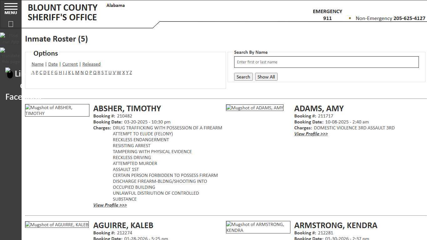 Inmate Roster - Current Inmates Alpha A - Blount County Sheriff AL