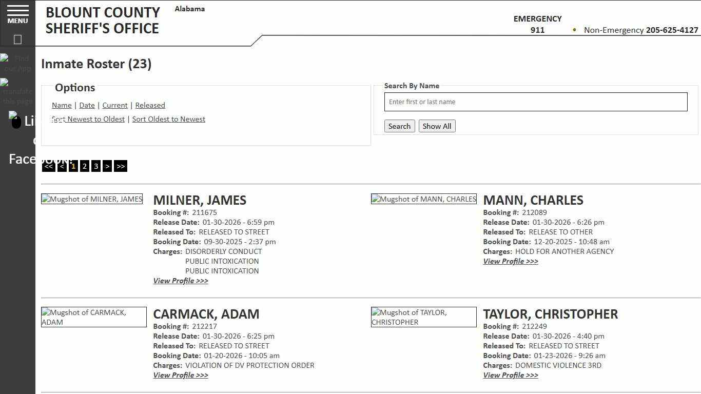Inmate Roster - Released Inmates Booking Date Descending - Blount County Sheriff AL